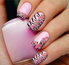 Leopard Nail Art Design With Flower Prints