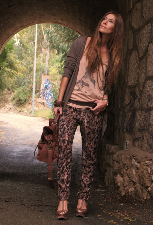 Leopard Printed Pants Outfit Idea