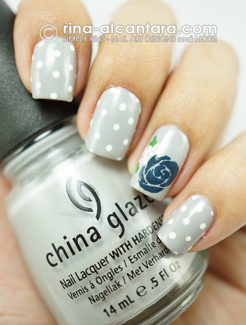 Light Blue Rose Nail Art Design