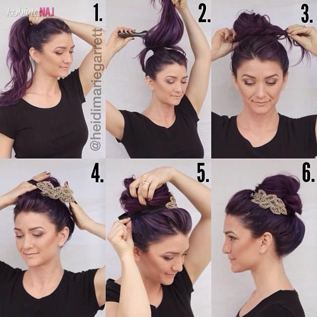 Loose Twisted Updo Hairstyle for Purple Hair
