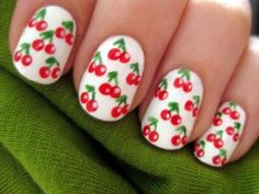 Lovely White Cherry Nail Design