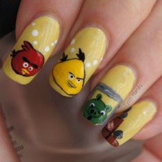 Mastard Yellow Angry Bird Nail Design