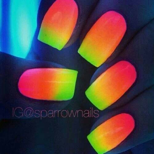 Neon Colored Rainbow Nail Art Design