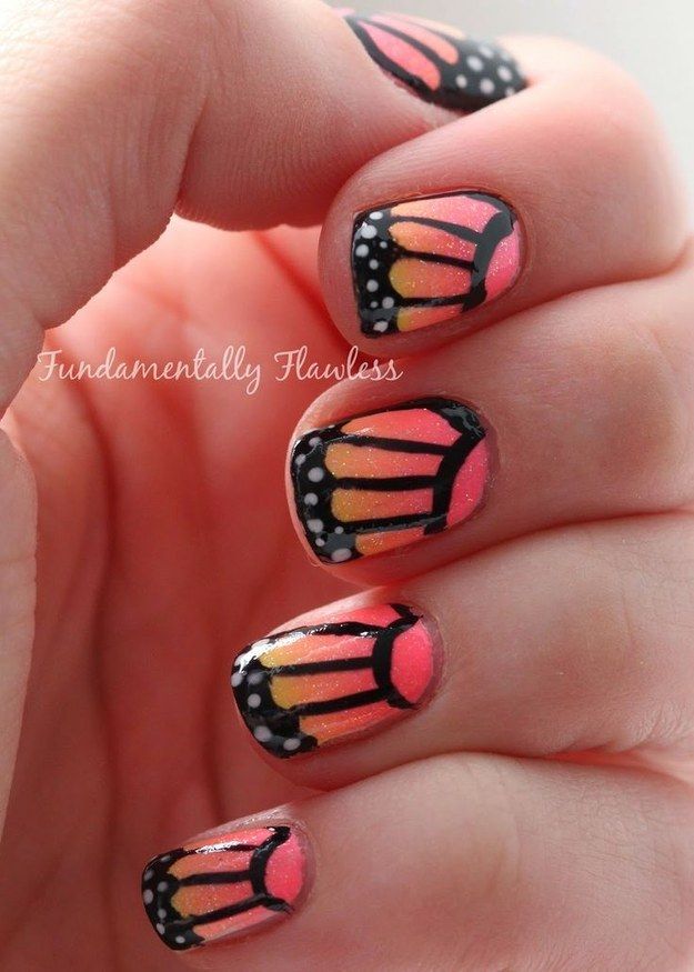 Orange Butterfly Nail Design