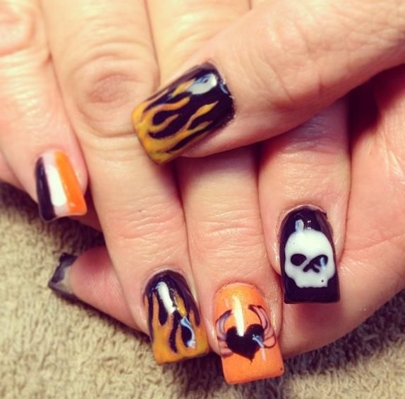 Orange Harley Davidson Nail Design