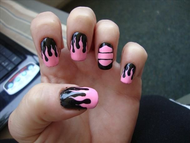 Pink and Black Harley Davidson Nail Design