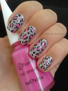 Pink and Silver Leopard Nail Art Design