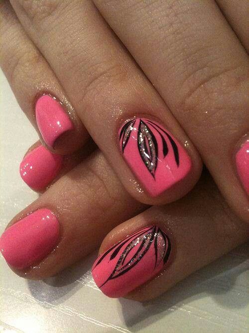 Pink and Silver Nail Design