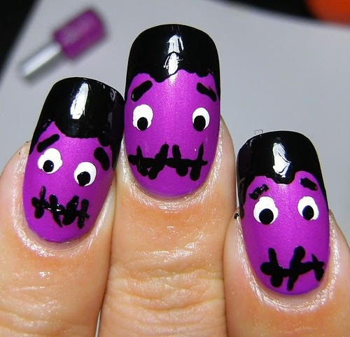 Purple Happy Face Nail Design