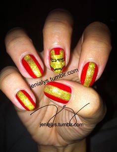 Red and Gold Iron Man Nails