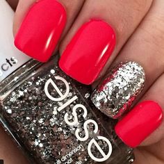 Silver Nail Design for Red Nails