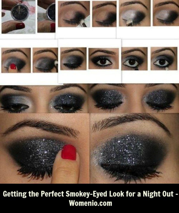 Step by Step Black Shimmer Smoky Eye Makeup Tutorial