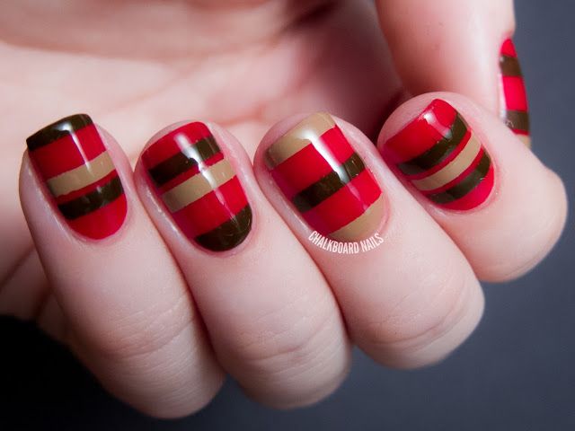 Striped Cherry and Chocolate Nail Design