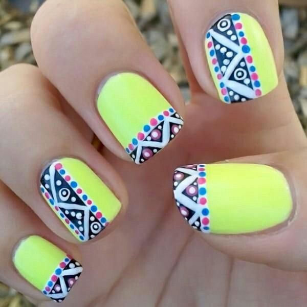 Tribal Yellow Nail Design