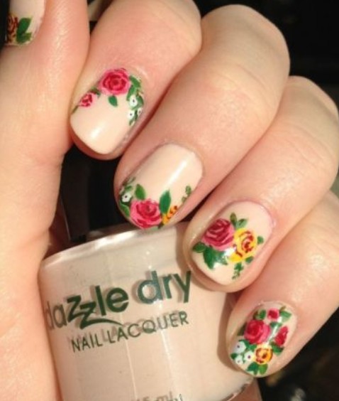 White Nails with Roses