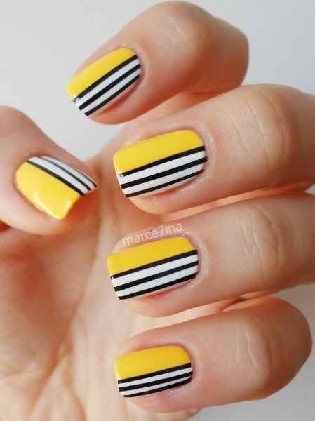 Yellow Striped Colored Nails