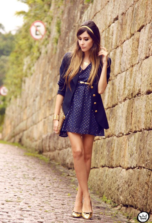 Blue Blazer with Polka Dot Dress