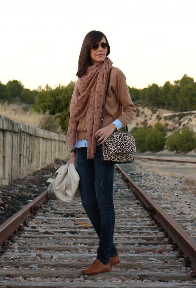 Brown Jacket with Leopard Printed Bag