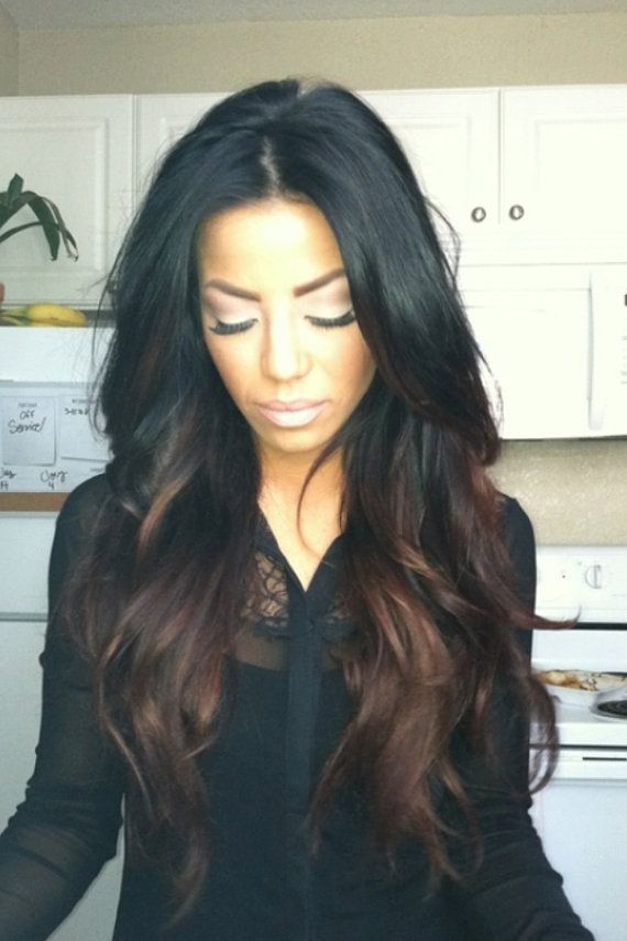 Brunette Highlighted Long Black Wavy Hairstyle