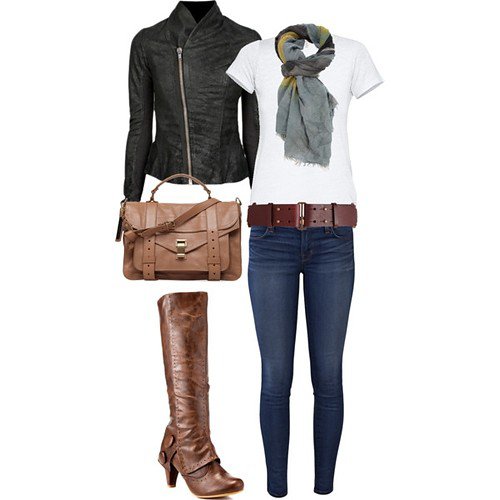 Casual Outfit Idea with Leather Jacket