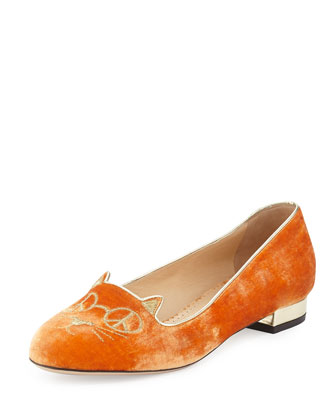 Charlotte Olympia Hippy Kitty Velvet Slipper