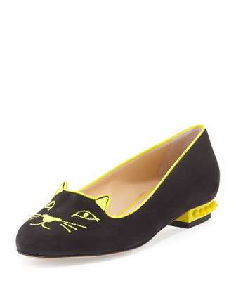 Charlotte Olympia Kitty Studs Cat-Embroidered Flat