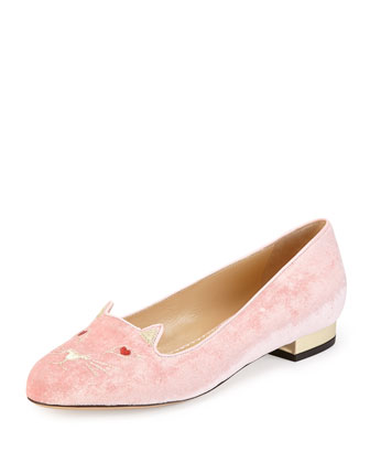 Charlotte Olympia Lovestruck Kitty Velvet Slipper