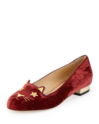 Charlotte Olympia Superstar Velvet Kitty Slipper