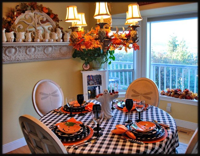 Halloween Table with Tartan Table Cloth