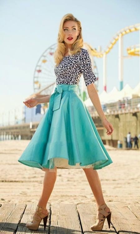 Leopard Printed Shirt and Blue Midi Skirt