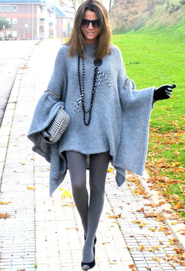 Light Blue Poncho Outfit Idea