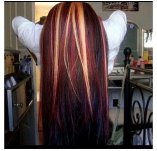 Long Blonde Hair With Red Highlights