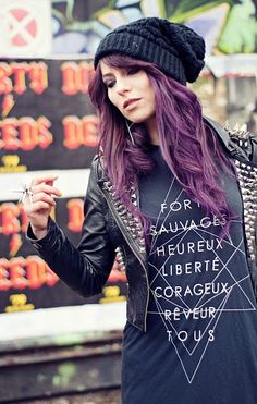 Long Wavy Purple Punk Hairstyle
