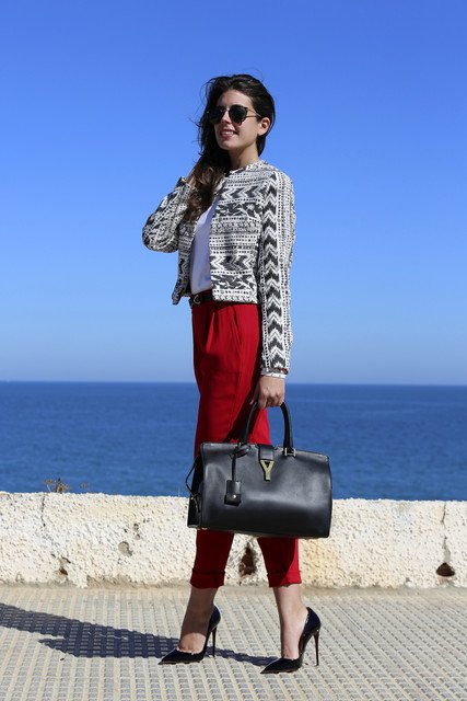 Printed Jacket with Red Pants