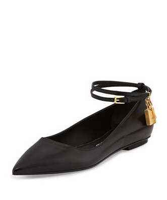 Tom Ford Padlock Ankle-Wrap Ballerina Flat