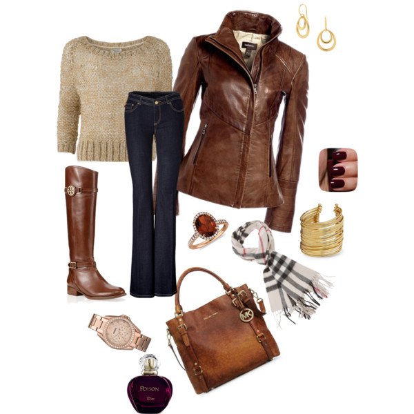 Trendy Outfit Idea with Brown Leather Jacket