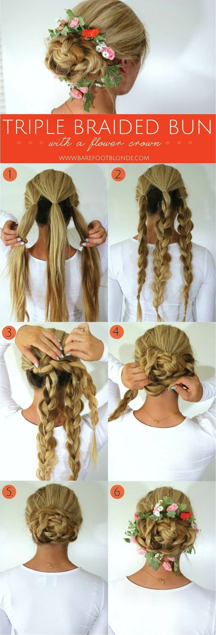 Triple Braided Bun Hairstyle Tutorial