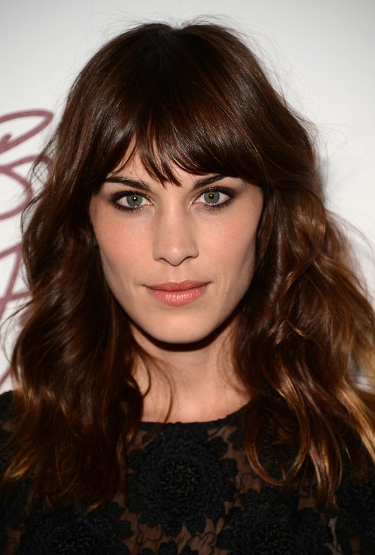 Alexa Chung Latest Hairstyles - Dark Brown Wavy Hairstyle with Bangs for Winter