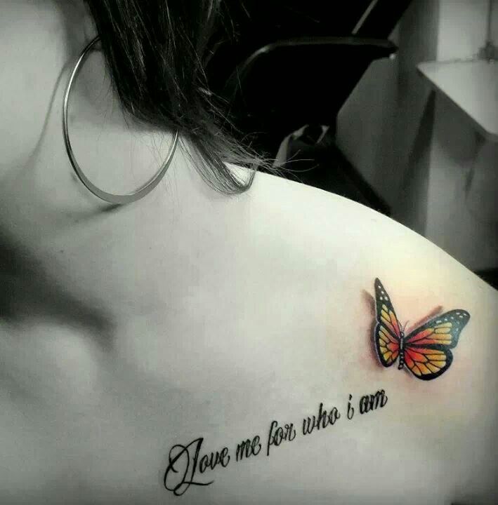 3d butterfly tattoos on shoulder with quote