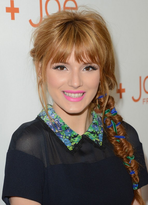 Bella Thorne Stylish Long Braid with Wispy Bangs for Winter