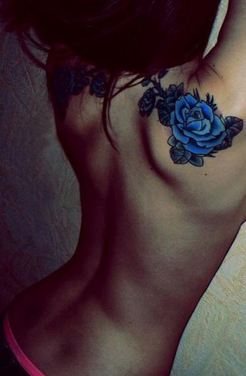 Blue Rose on Shoulder Blade
