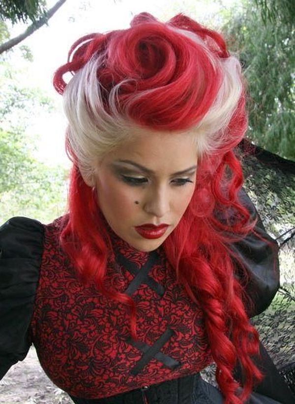 Crazy Red Colored Halloween Hairstyle