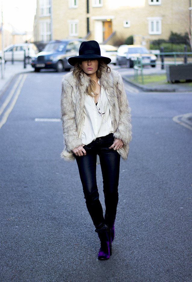 Edgy Chic Outfit Idea with Fur Coat