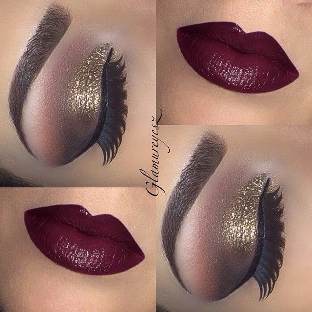 Golden Eye Makeup with Deep Berry Lips