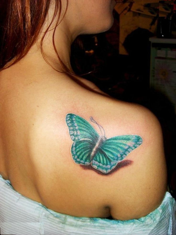 Fine line butterflies tattoo on the shoulder blade