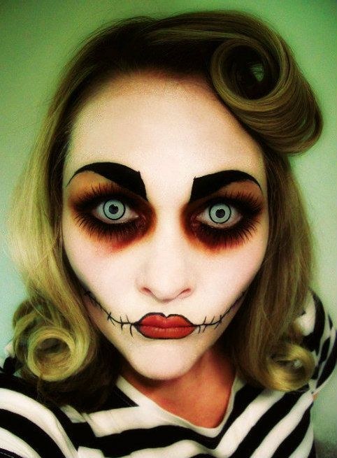 Horrible Doll Face Makeup Look for Halloween