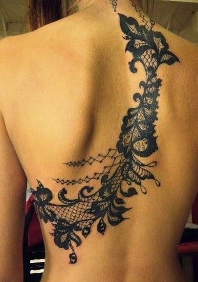 Lace Tattoo on Shoulder Blade