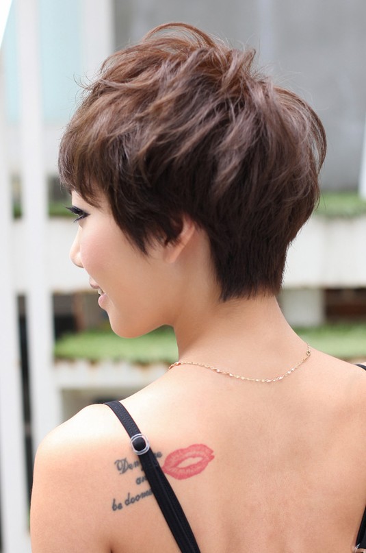 Back View of Layered Short Pixie Haircut