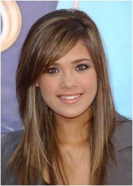Long Layered Hairstyle With Side Swept Bangs