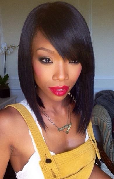 Sleek Black Bob Hairstyle With Bangs